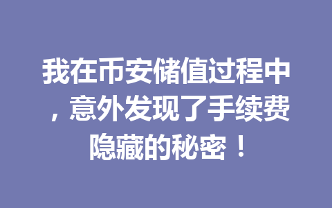 我在币安储值过程中,意外发现了手续费隐藏的秘密! 我在币安储值过程中,意外发现了手续费隐藏的秘密!