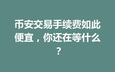 币安交易手续费如此便宜，你还在等什么？