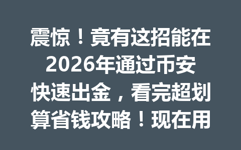 震惊！竟有这招能在2026年通过币安快速出金，看完超划算省钱攻略！现在用AA2288推荐码更可享20%手续费优惠，还不快来试试？