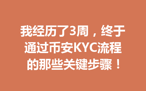 我经历了3周，终于通过币安KYC流程的那些关键步骤！