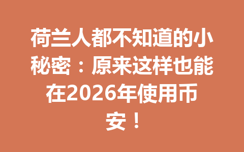 荷兰人都不知道的小秘密：原来这样也能在2026年使用币安！