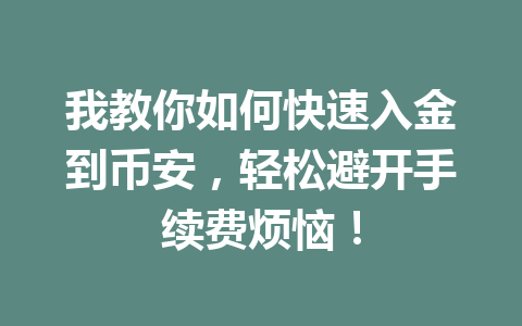 我教你如何快速入金到币安,轻松避开手续费烦恼! 我教你如何快速入金到币安,轻松避开手续费烦恼!