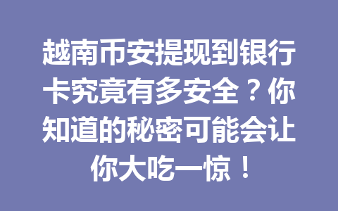 越南币安提现到银行卡究竟有多安全？你知道的秘密可能会让你大吃一惊！