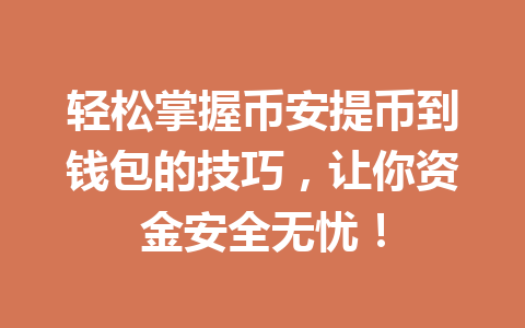 轻松掌握币安提币到钱包的技巧，让你资金安全无忧！