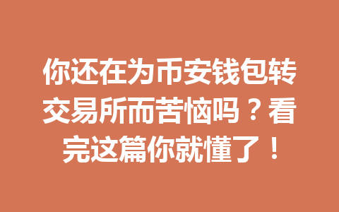 你还在为币安钱包转交易所而苦恼吗？看完这篇你就懂了！