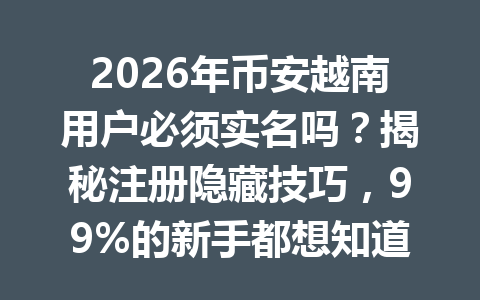 2026年币安越南用户必须实名吗?揭秘注册隐藏技巧,99%的新手都想知道! 2026年币安越南用户必须实名吗?揭秘注册隐藏技巧,99%的新手都想知道!
