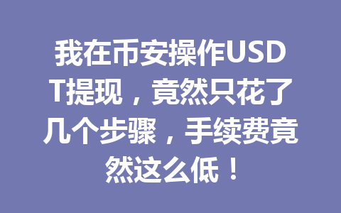 我在币安操作USDT提现,竟然只花了几个步骤,手续费竟然这么低! 我在币安操作USDT提现,竟然只花了几个步骤,手续费竟然这么低!