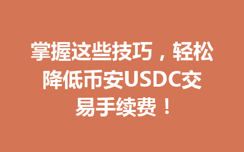 掌握这些技巧，轻松降低币安USDC交易手续费！