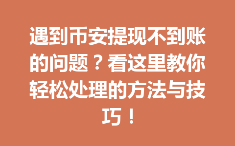 遇到币安提现不到账的问题?看这里教你轻松处理的方法与技巧! 遇到币安提现不到账的问题?看这里教你轻松处理的方法与技巧!