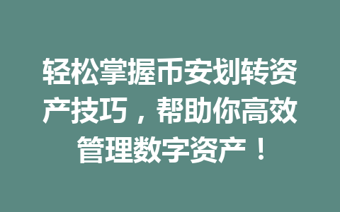 轻松掌握币安划转资产技巧，帮助你高效管理数字资产！
