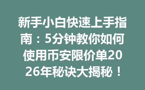 新手小白快速上手指南：5分钟教你如何使用币安限价单2026年秘诀大揭秘！