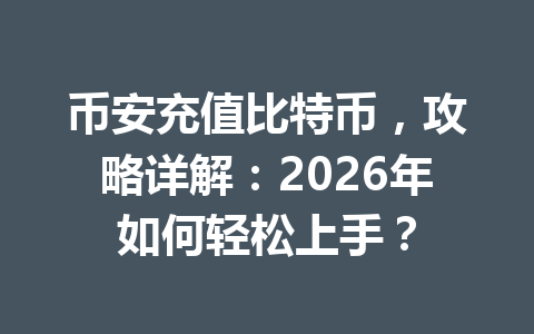 币安充值比特币，攻略详解：2026年如何轻松上手？