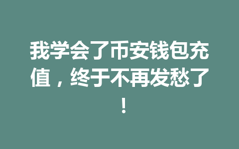 我学会了币安钱包充值,终于不再发愁了! 我学会了币安钱包充值,终于不再发愁了!