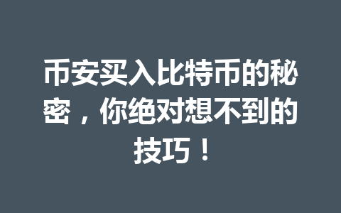 币安买入比特币的秘密,你绝对想不到的技巧! 币安买入比特币的秘密,你绝对想不到的技巧!