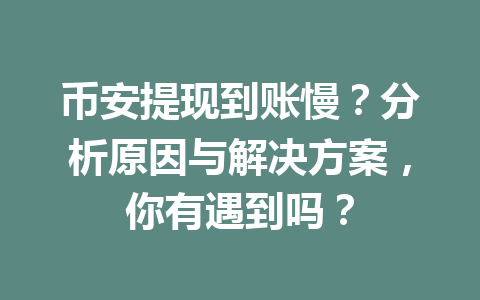 币安提现到账慢？分析原因与解决方案，你有遇到吗？