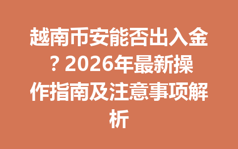越南币安能否出入金？2026年最新操作指南及注意事项解析