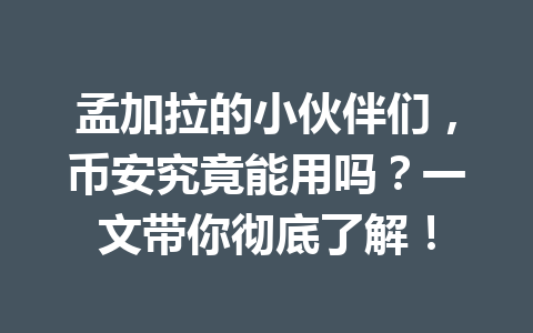 孟加拉的小伙伴们,币安究竟能用吗?一文带你彻底了解! 孟加拉的小伙伴们,币安究竟能用吗?一文带你彻底了解!