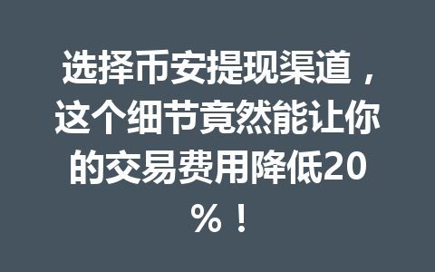选择币安提现渠道,这个细节竟然能让你的交易费用降低20%! 选择币安提现渠道,这个细节竟然能让你的交易费用降低20%!