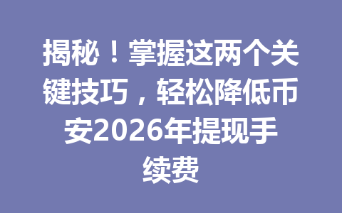 揭秘！掌握这两个关键技巧，轻松降低币安2026年提现手续费