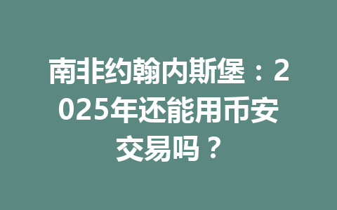 南非约翰内斯堡：2025年还能用币安交易吗？