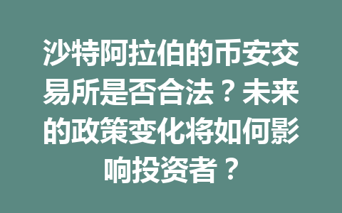 沙特阿拉伯的币安交易所是否合法？未来的政策变化将如何影响投资者？