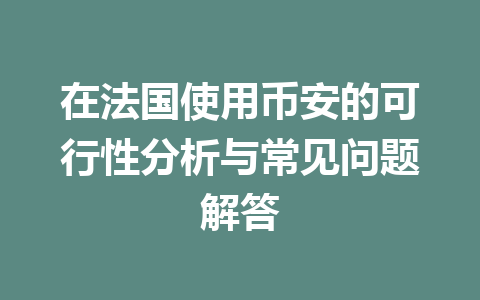 在法国使用币安的可行性分析与常见问题解答