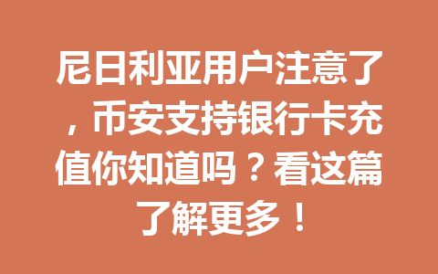 尼日利亚用户注意了，币安支持银行卡充值你知道吗？看这篇了解更多！
